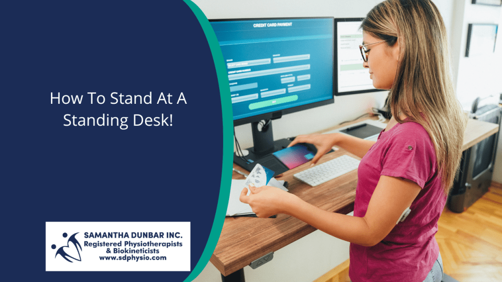 A lady standing at a standing desk