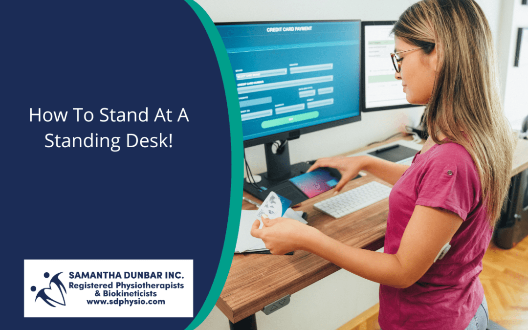 A lady standing at a standing desk